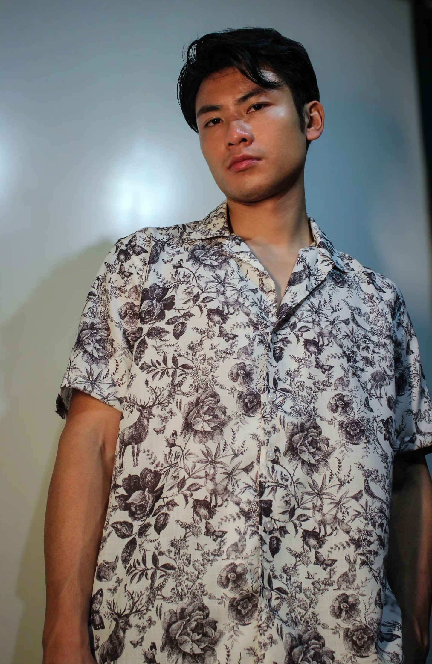 Monochrome Bloom - Relaxed Fit Mens Linen Shirts Divine Clothing Co