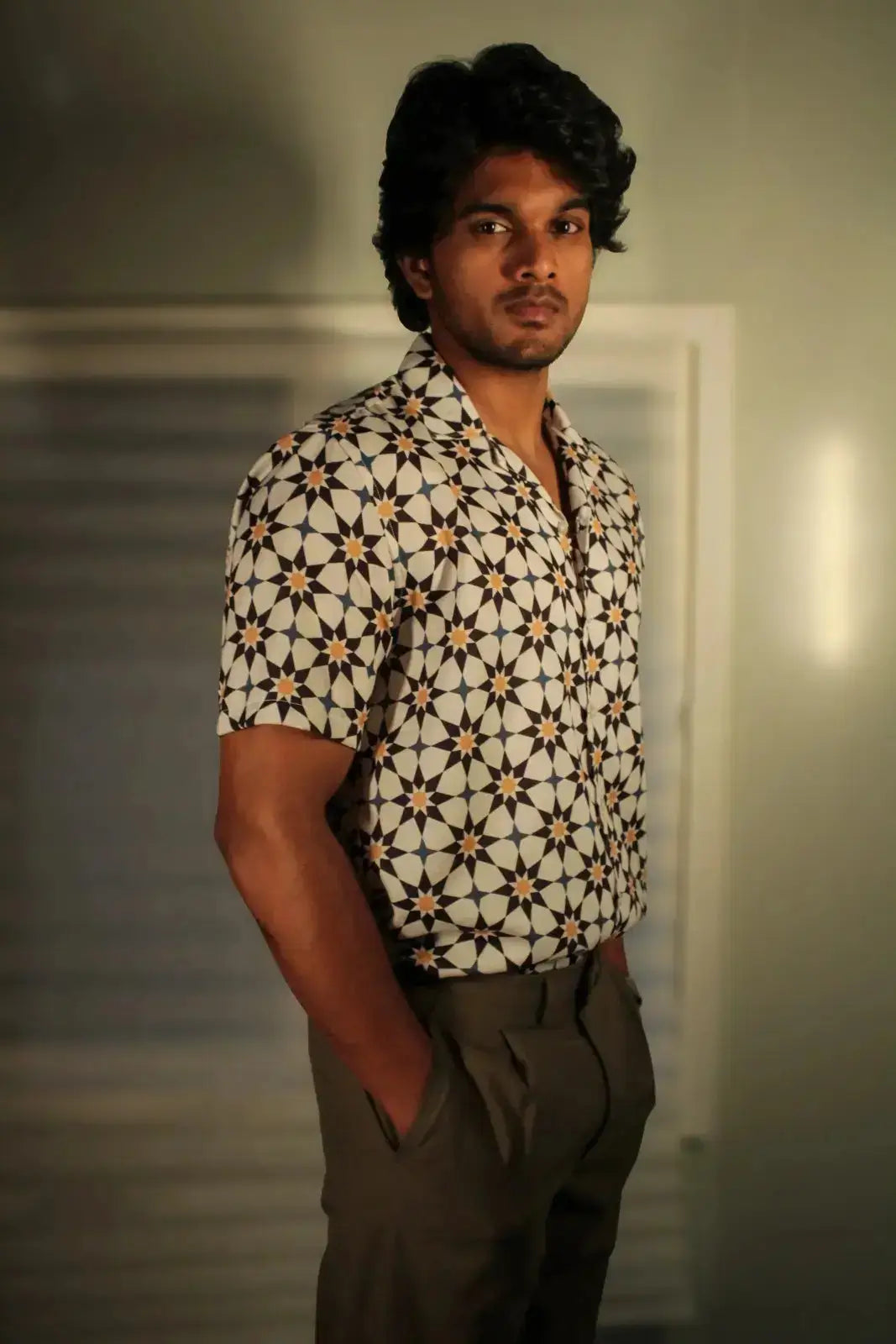 Linen Shirt Cuban Collar for Mens - Retro Rhythm - Oddlee