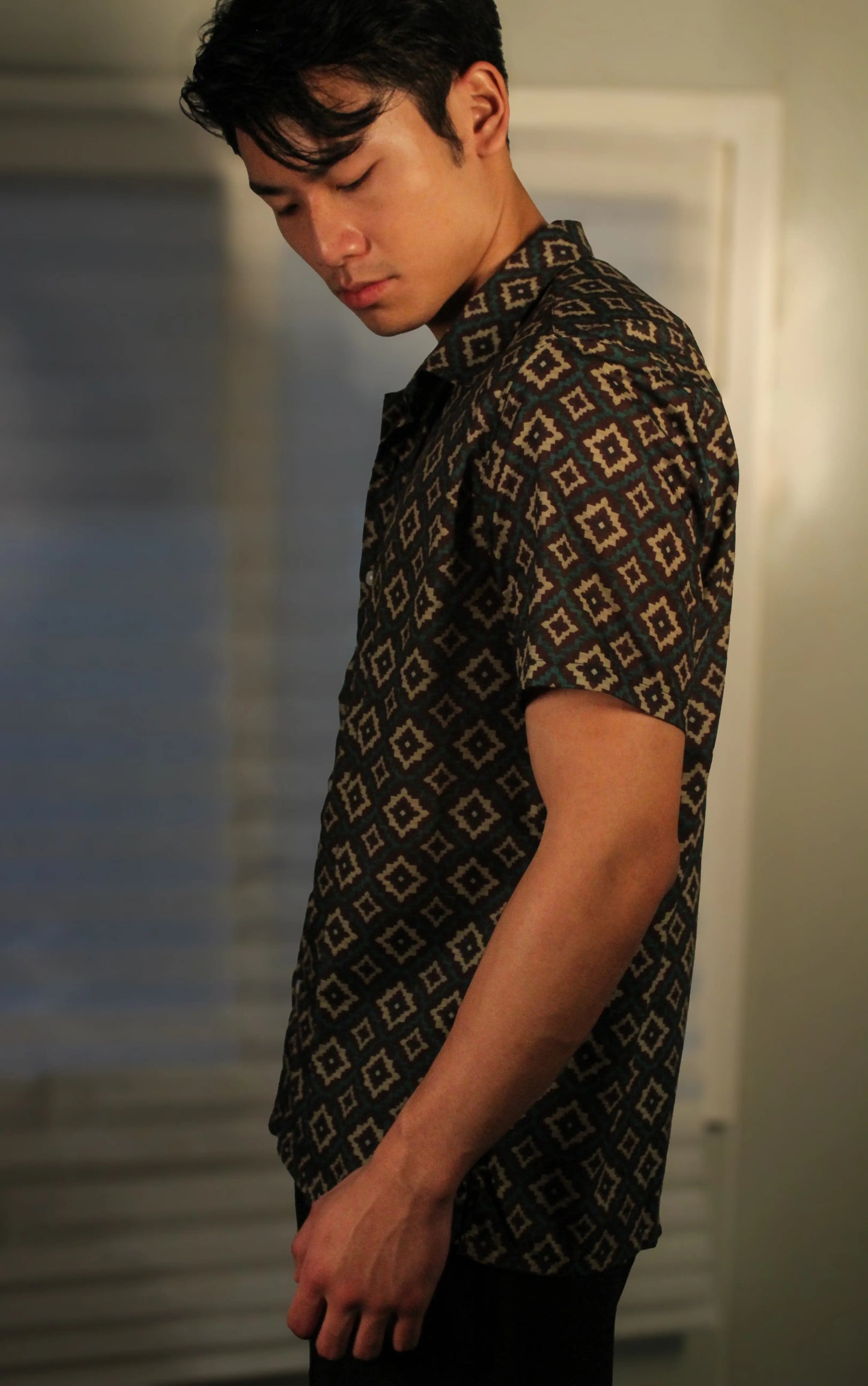 Spread Collar Shirt For Men Half Sleeve - Mossy Mosaic Divine Clothing Co