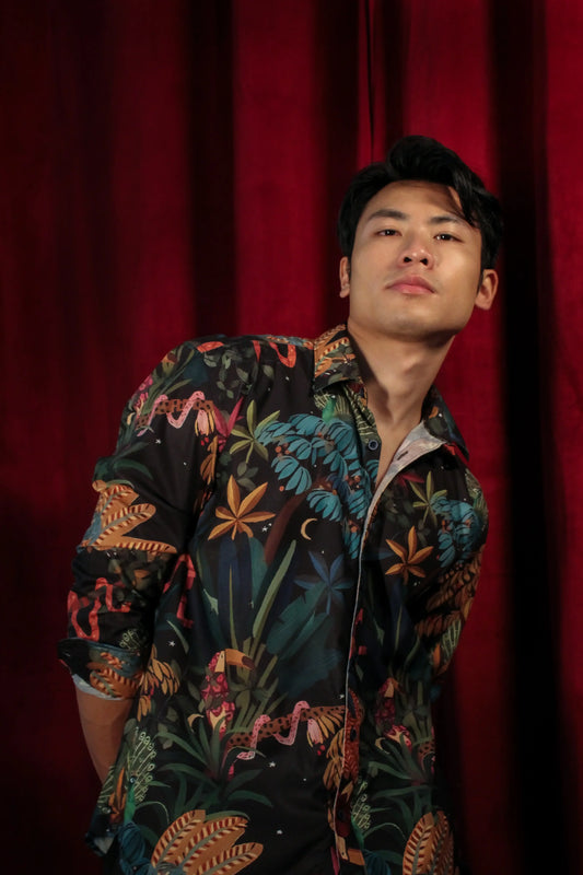 Midnight Jungle - Japan Cotton Shirts For Men - Oddlee