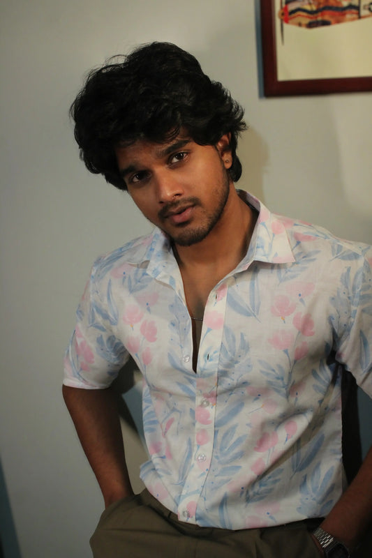 Linen Shirt For Men Full Sleeve - Pastel Petal - Oddlee